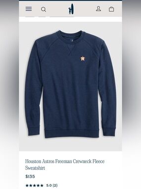 NWT Houston Astros Johnnie-O Crewneck Fleece Navy Sweatshirt (L)